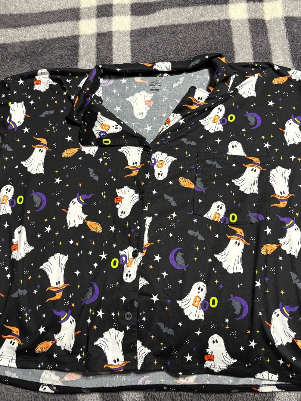 Halloween Ghost PJ’s - Black with White, Orange & Purple